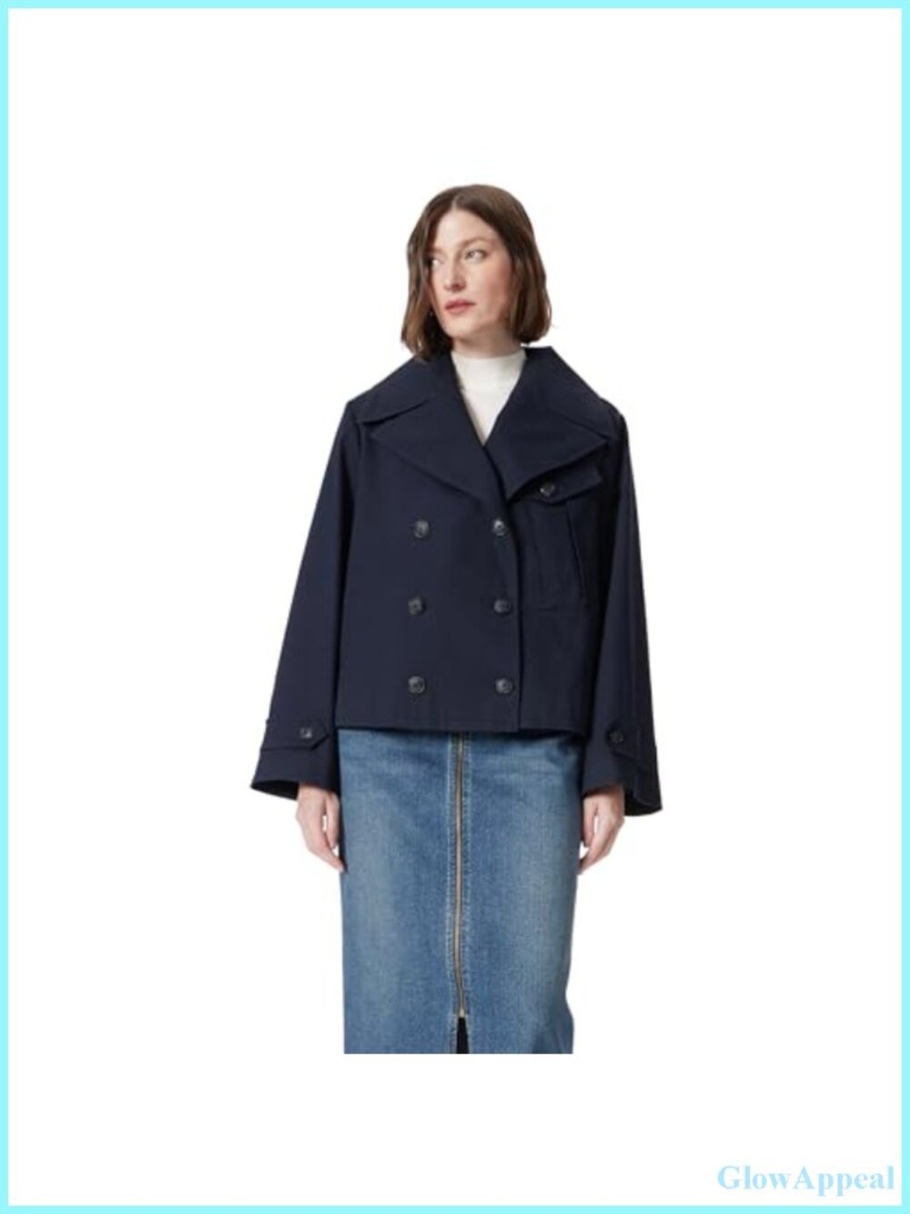 Women's Cropped Trench Coat Cotton Blend Double Breasted Notch Collar